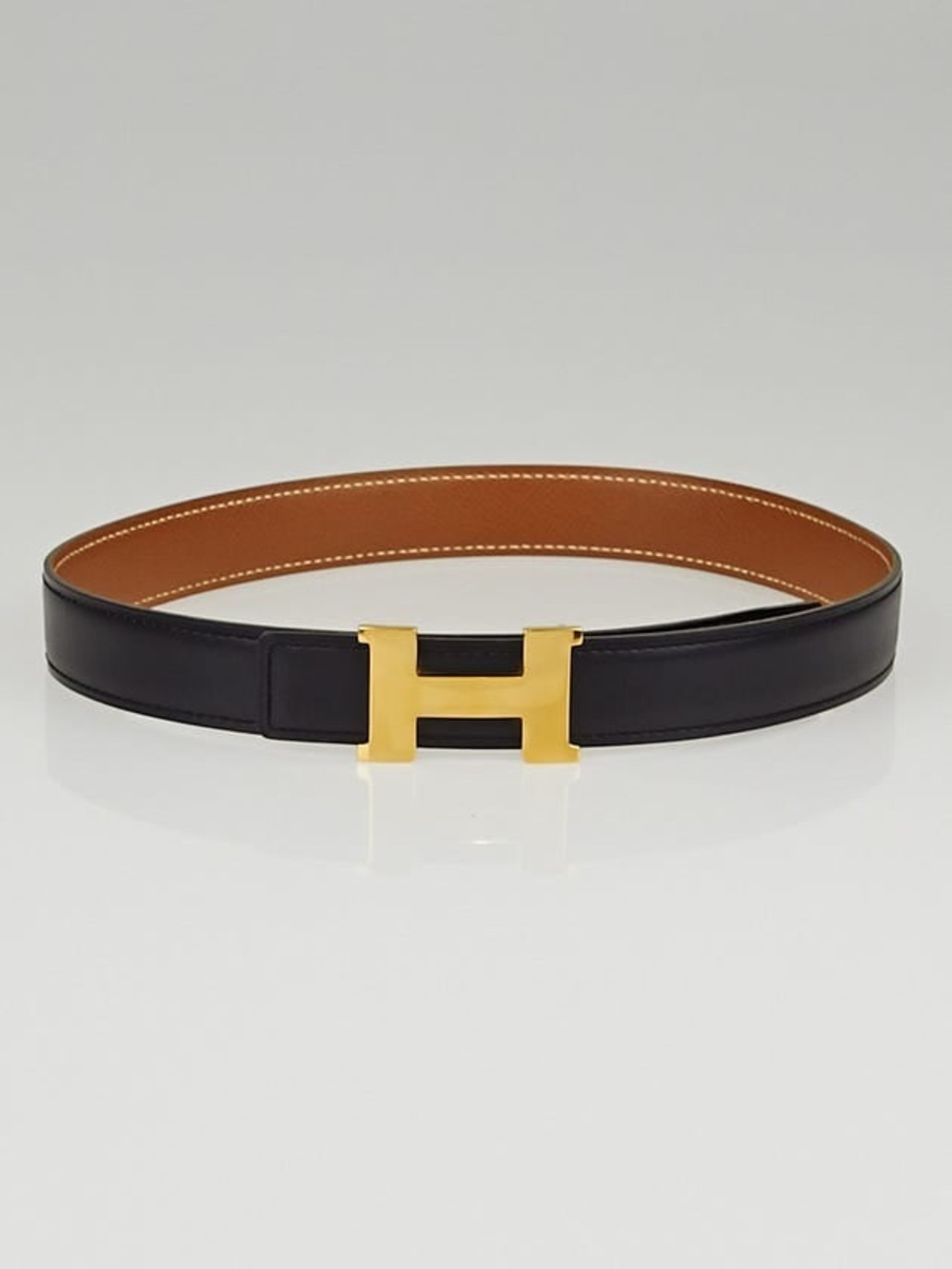 Authentic HERMES reversible H gold Constance buckle belt black brown 95cm
